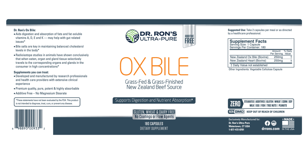 Ox Bile, 180 Capsules | Dr. Ron's Ultra-Pure